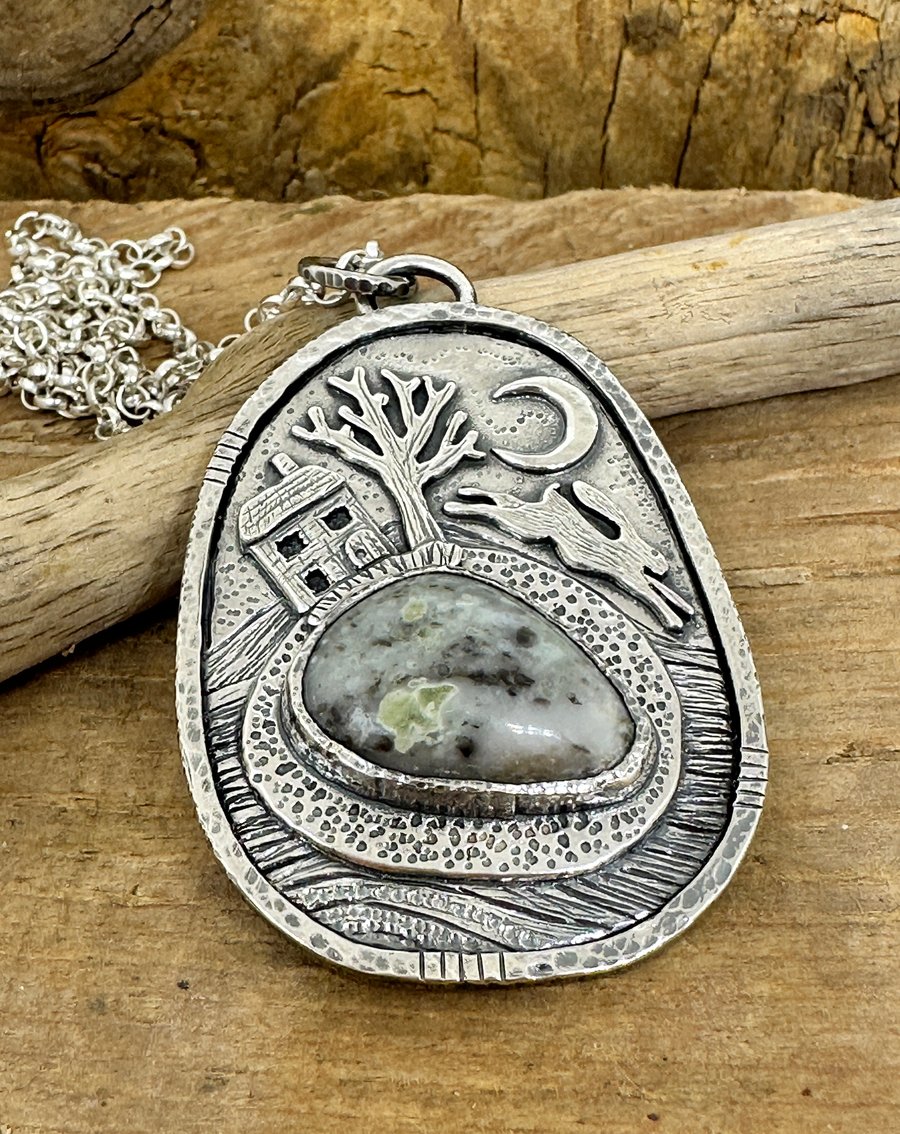 Hare Landscape Pendant with Iona Marble