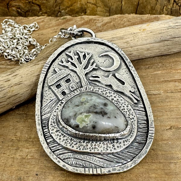 Hare Landscape Pendant with Iona Marble