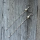 Swishy long drop freshwater pearl earrings with solid sterling silver ear hooks 