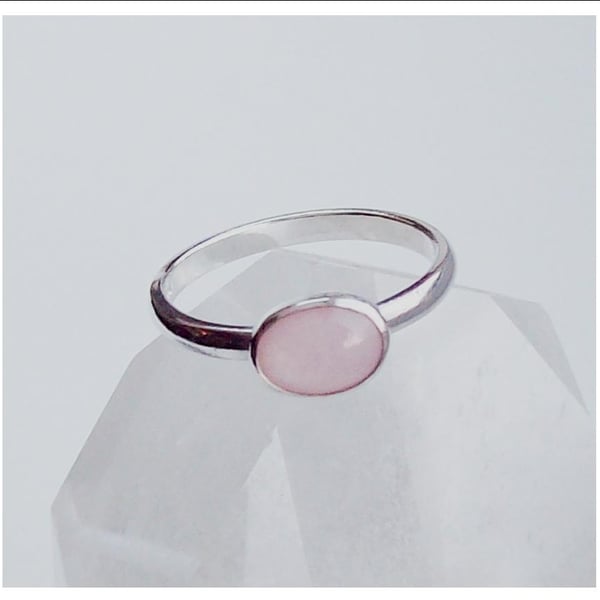 Pink Mother Of Pearl Ring Sterling Silver size P and half , Hallmarked