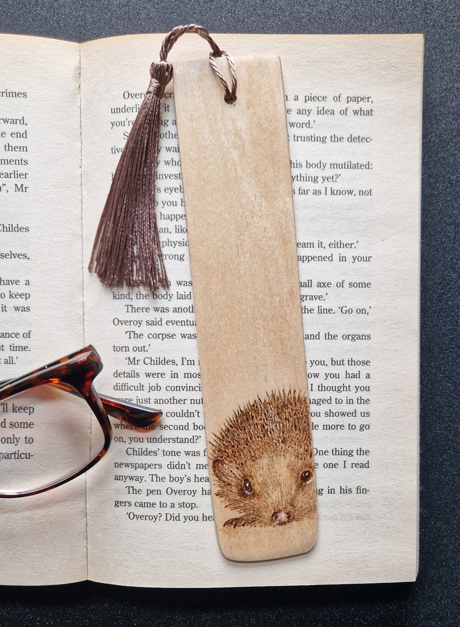 Hand Burned Wooden Bookmark- Hedgehog