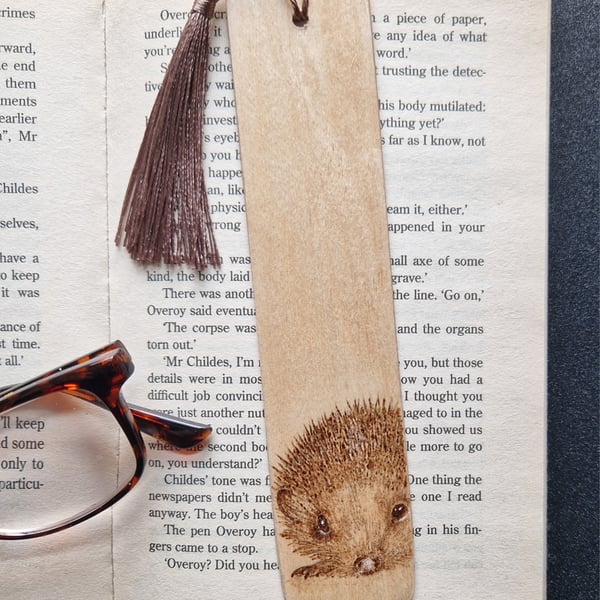 Hand Burned Wooden Bookmark- Hedgehog