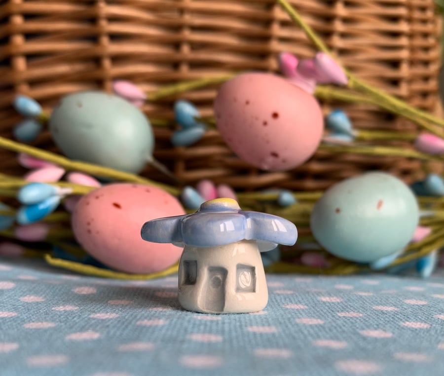 Little Pale Blue Ceramic Flower Shaped House