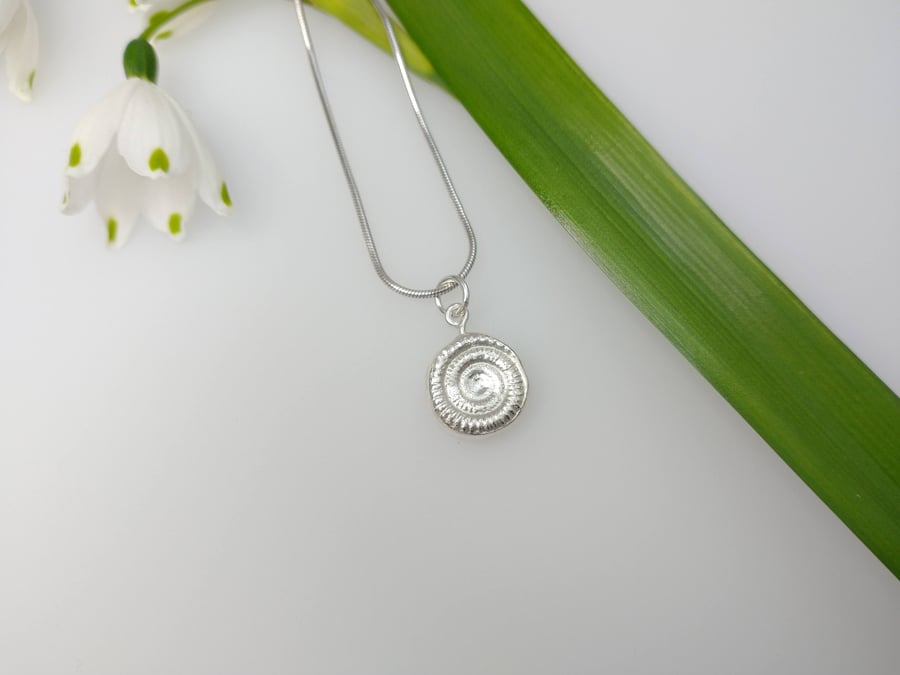 Fine Silver Ammonite Fossil Pendant Necklace