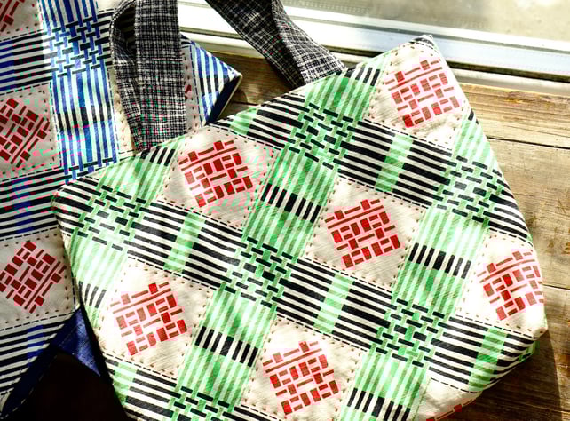 Hand-Printed Fabric Tote Bag, Handwoven Cotton Bag, Vintage Fabric Handles