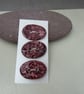 3 Medium Oval Rose Red Leaf Pattern Ceramic Buttons - Image 2