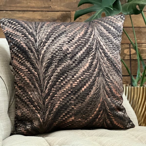 Rose Gold and Black Feather Effect Cushion Cover