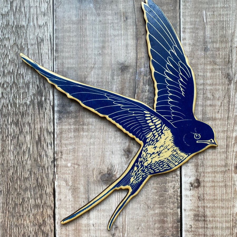 Hand Printed Wooden Swallow (various)