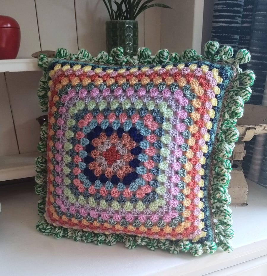 Crochet Granny Square Cushion & Pad 'Happy Scrappy'