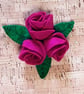 Three Roses in Dark Pink Felt Brooch, Large. - Image 1