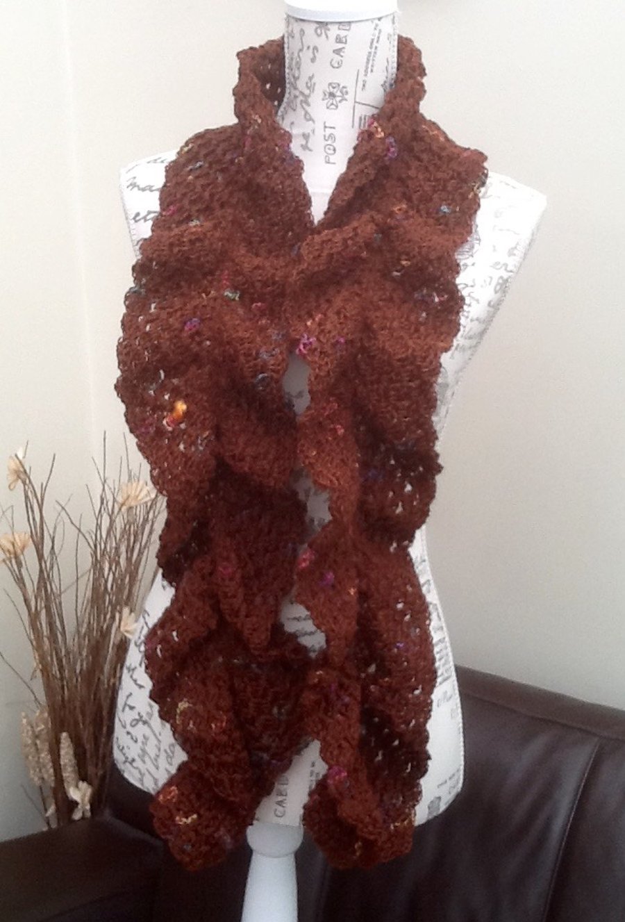 Chocolate Ruffle Shell Scarf! A Lacy Crocheted Ruffle Scarf!
