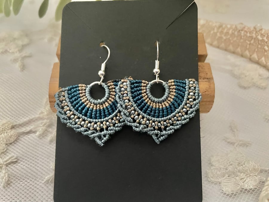 Dangle earrings, fan shaped beaded earrings , boho beaded earrings