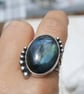 Large Labradorite Rustic Ring, Sterling Silver and Copper Ring Size R - Image 3