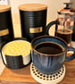 Coaster Set with Holder pack of 4 Coffee, Tea, Water, Lemon Designs