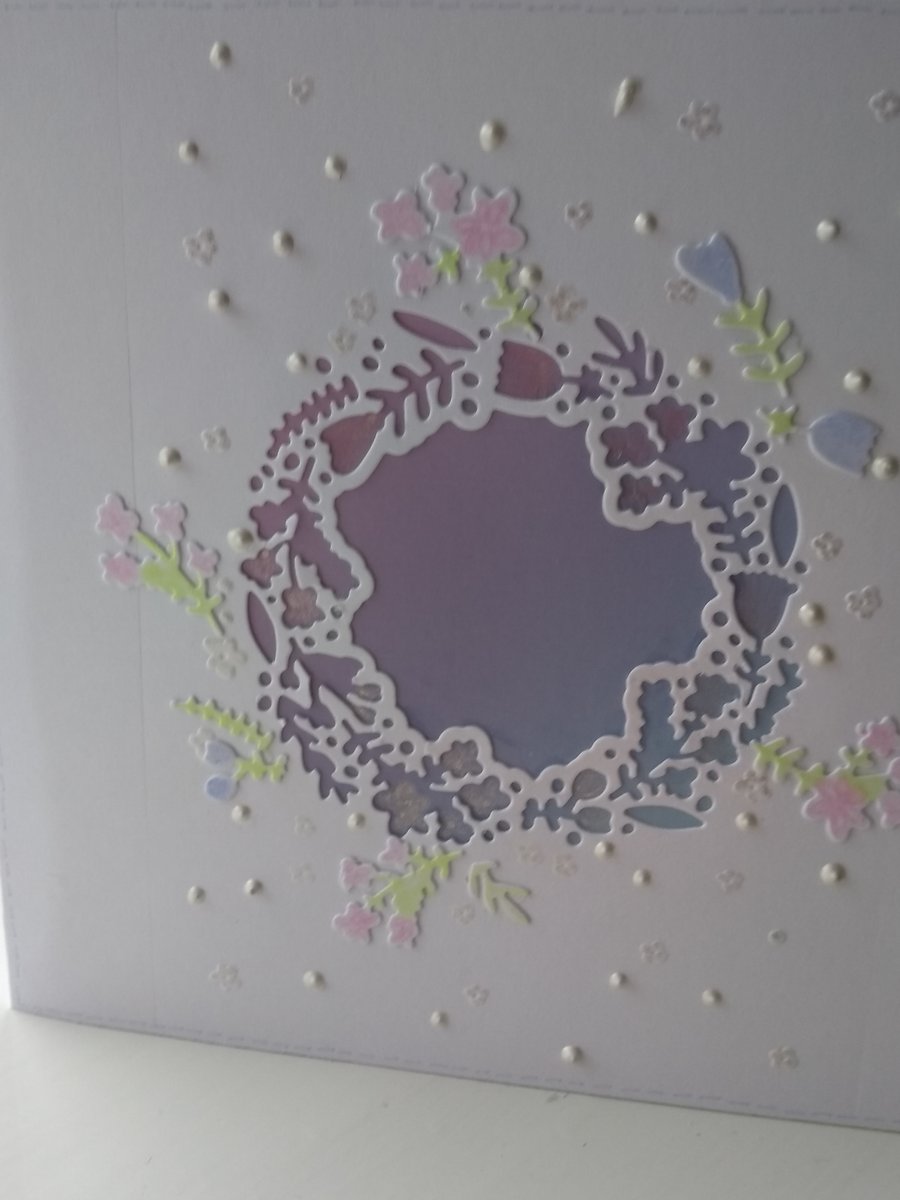 Pretty lilac floral wreath personalised card