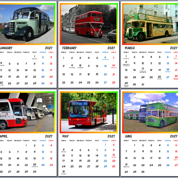 2027 Calendar Buses Vehicles A4 Size Wall Hanging 