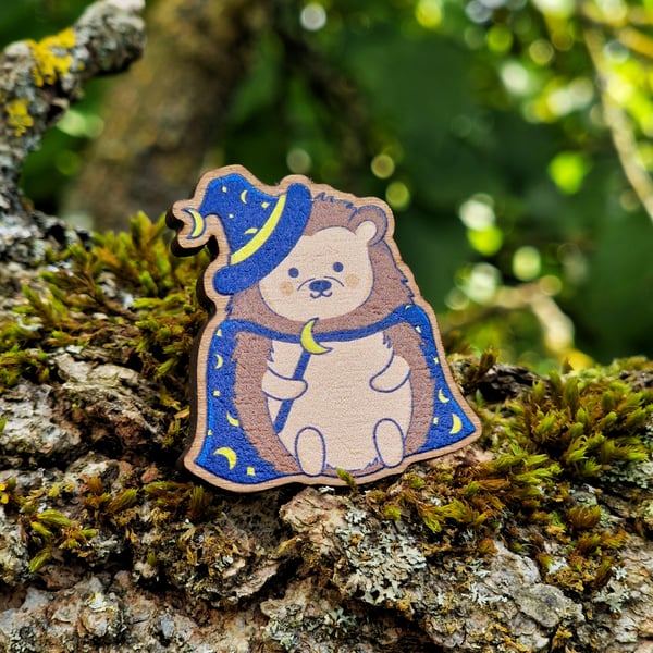 Hedgehog pin, Wizard pin, Hedgehog gift, Hedgehog jewellery