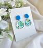 Blue Glitter Acrylic Hoop Earrings - Confetti Circle Statement Dangles - Image 3