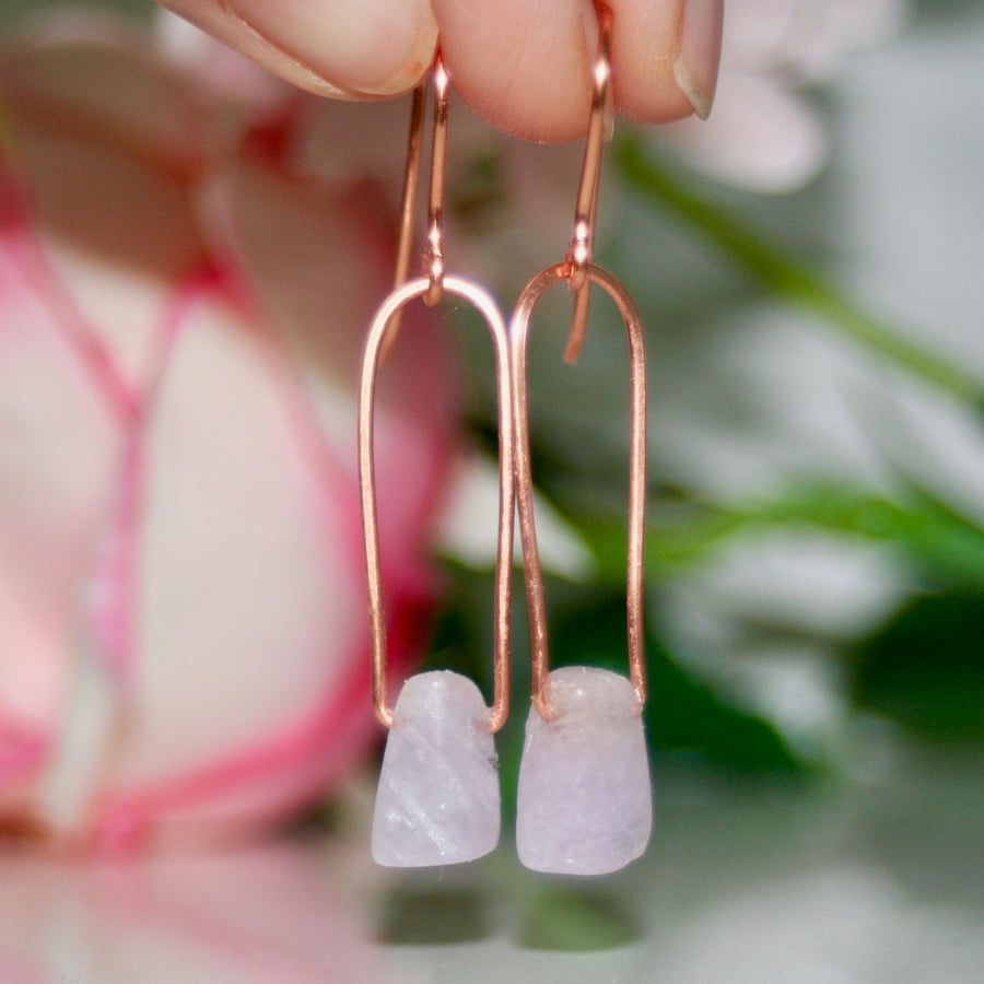 Copper and lavender amethyst arch earrings