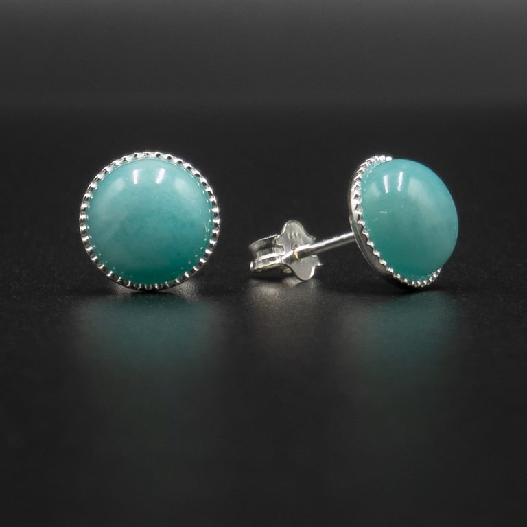 Peruvian Amazonite sterling silver handmade 8mm stud gemstone earrings  : Virgo 