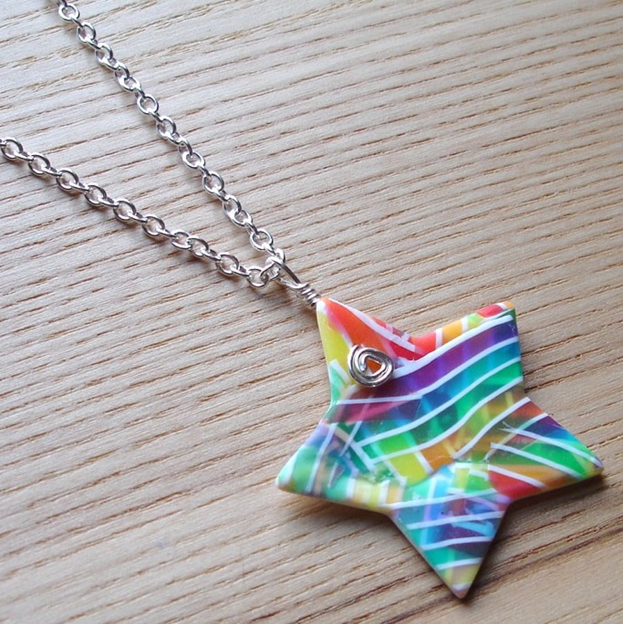 Rainbow Stripe Star FIMO Polymer Clay Pendant