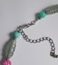 Retro Style Pink & Turquoise Reclaimed Beaded Necklace (Peppermint Candy) - Image 6
