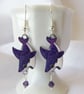 Whimsical Purple Shark Earrings with Silver plated ear wires