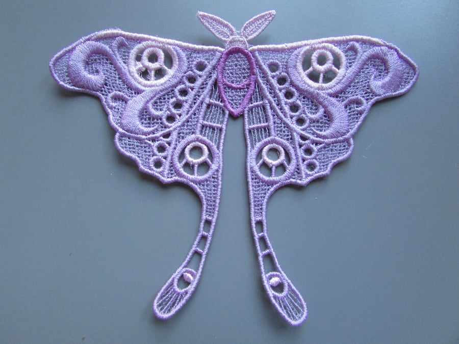 Luna Moth Embroidered Lace Applique