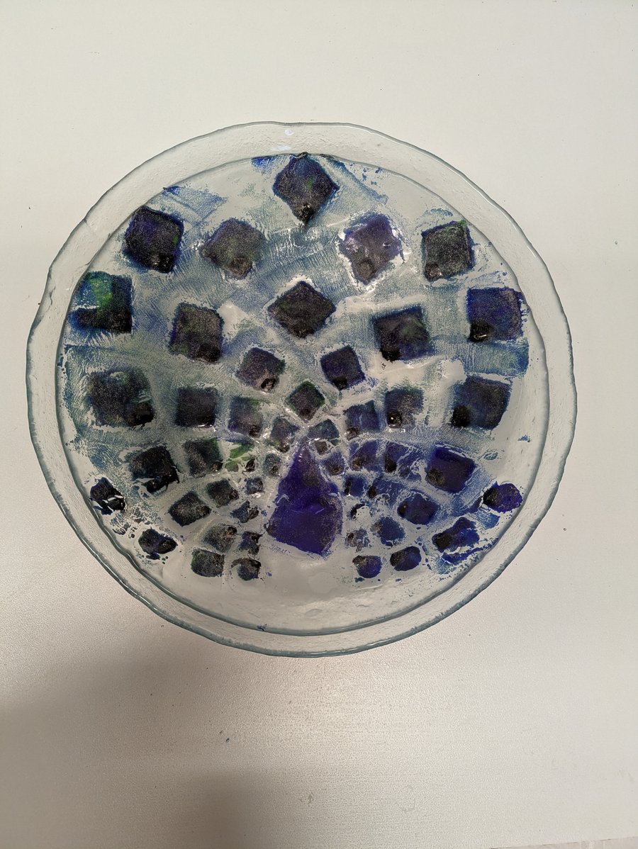 Perfectly Imperfect Third Peacock Fused Glass Bowl 