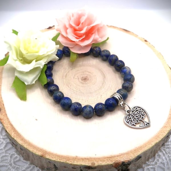 Lapis Lazuli Bracelet with Tree of Life Charm. Free UK Postage