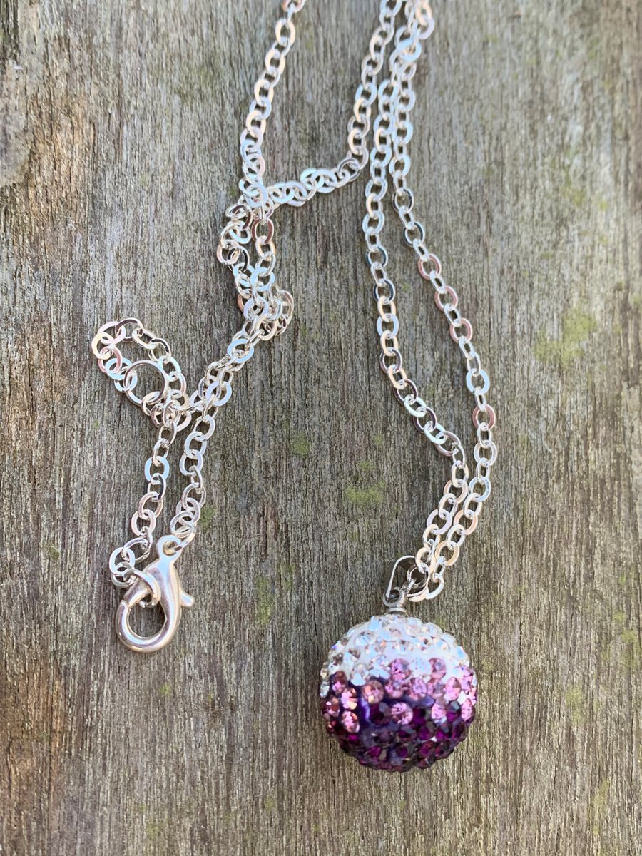 Purple and white shamballa necklace