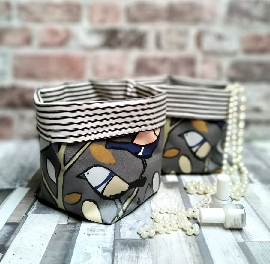 Matt Oilcloth Little Birds Contemporary Storage Baskets