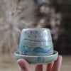 Small Seascape plant pot and saucer - glazed in blues and greens