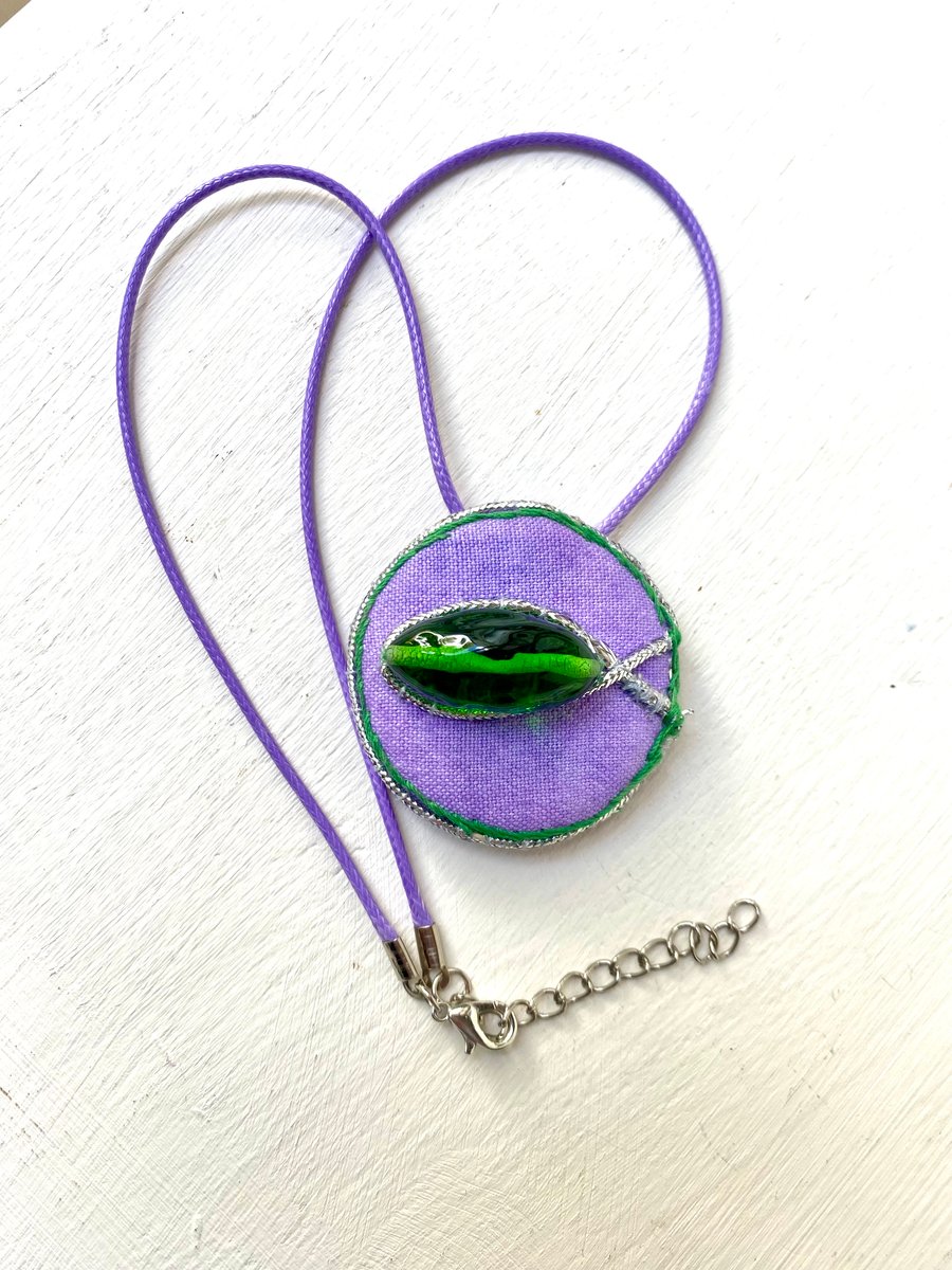 Sign of faith, hand stitched textile pendant