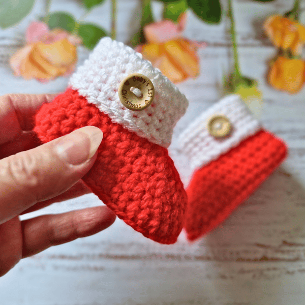 Baby’s First Christmas Booties – Handmade Crochet Gift in Red or Green