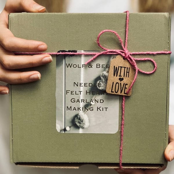 DIY Needle Felt Heart Garland Craft Kit - Raspberry Pink