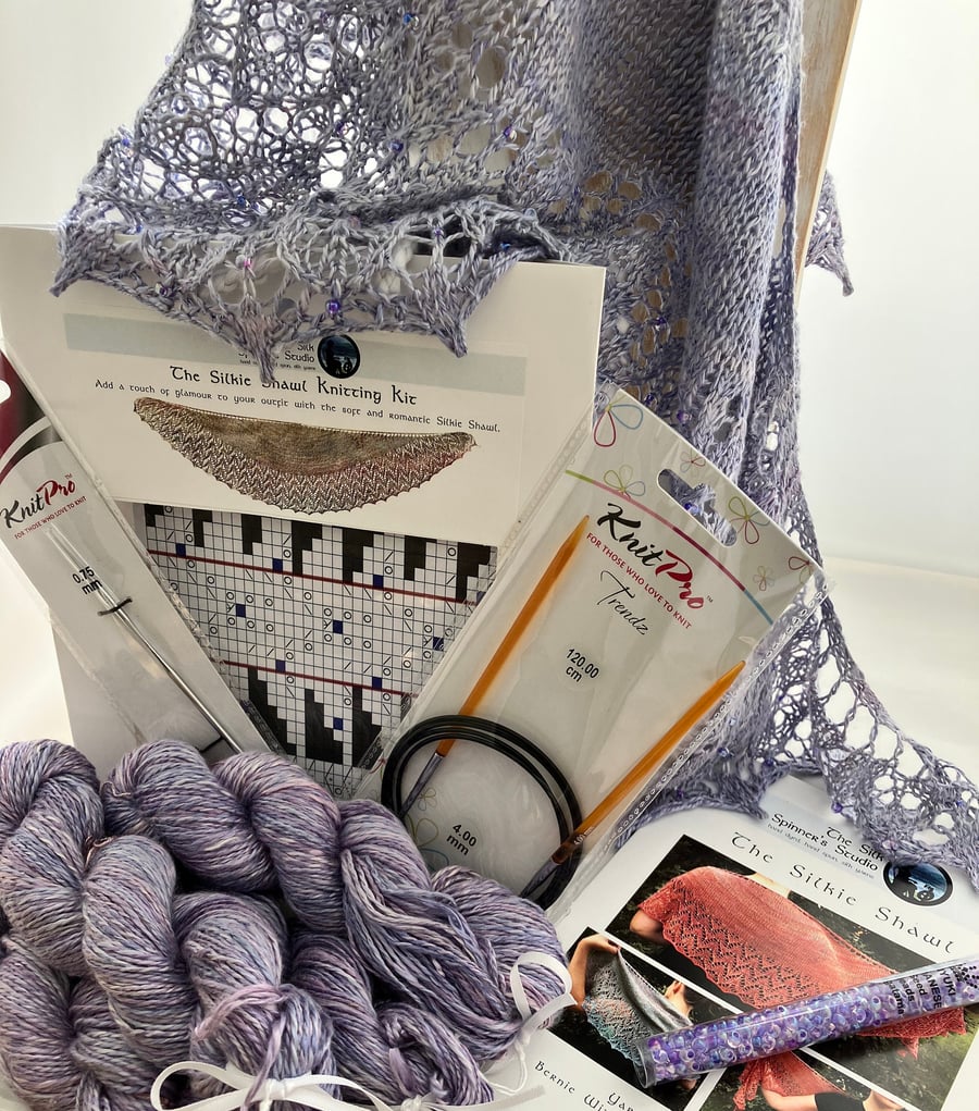 Silk Shawl Knitting Kit 'The Silkie Shawl'  Colour: Lilac