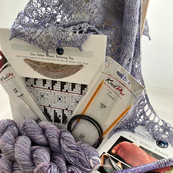 Silk Shawl Knitting Kit 'The Silkie Shawl'  Colour: Lilac