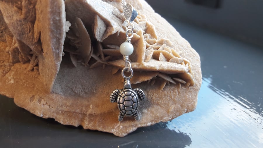 Sterling Silver Turtle and Jade Pendant on a Sterling Silver Chain