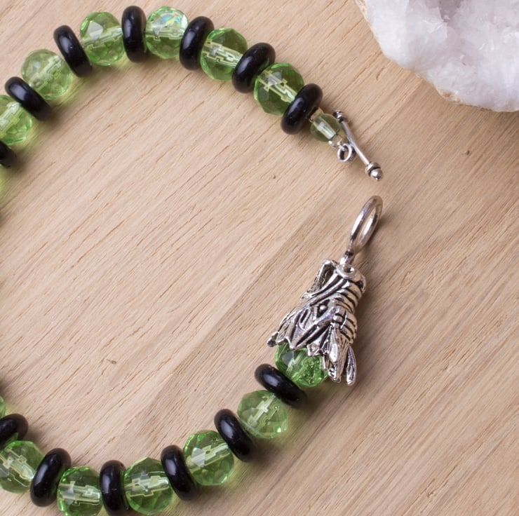Dragon bracelet Green and Black beaded dragon Folksy