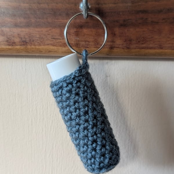 Handmade crochet lipbalm holders used as a keyring - bagcharm - green