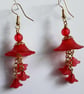 Dangly Red Lucite Flower Earrings - Image 1