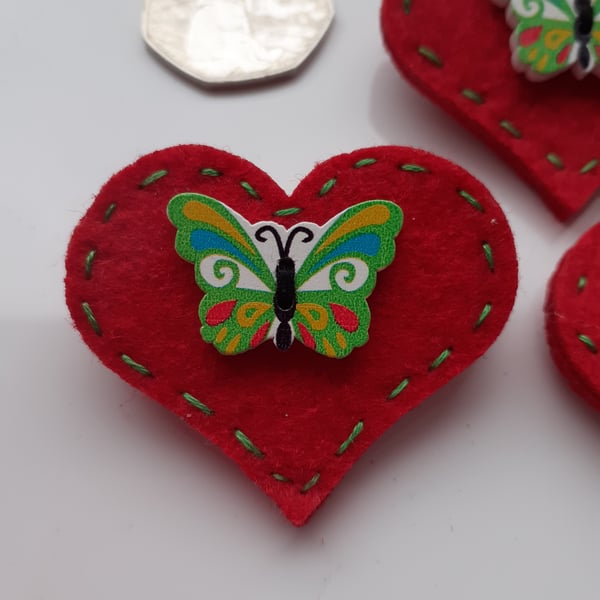SECONDS SUNDAY Butterfly brooch, heart shaped brooch, felt brooch