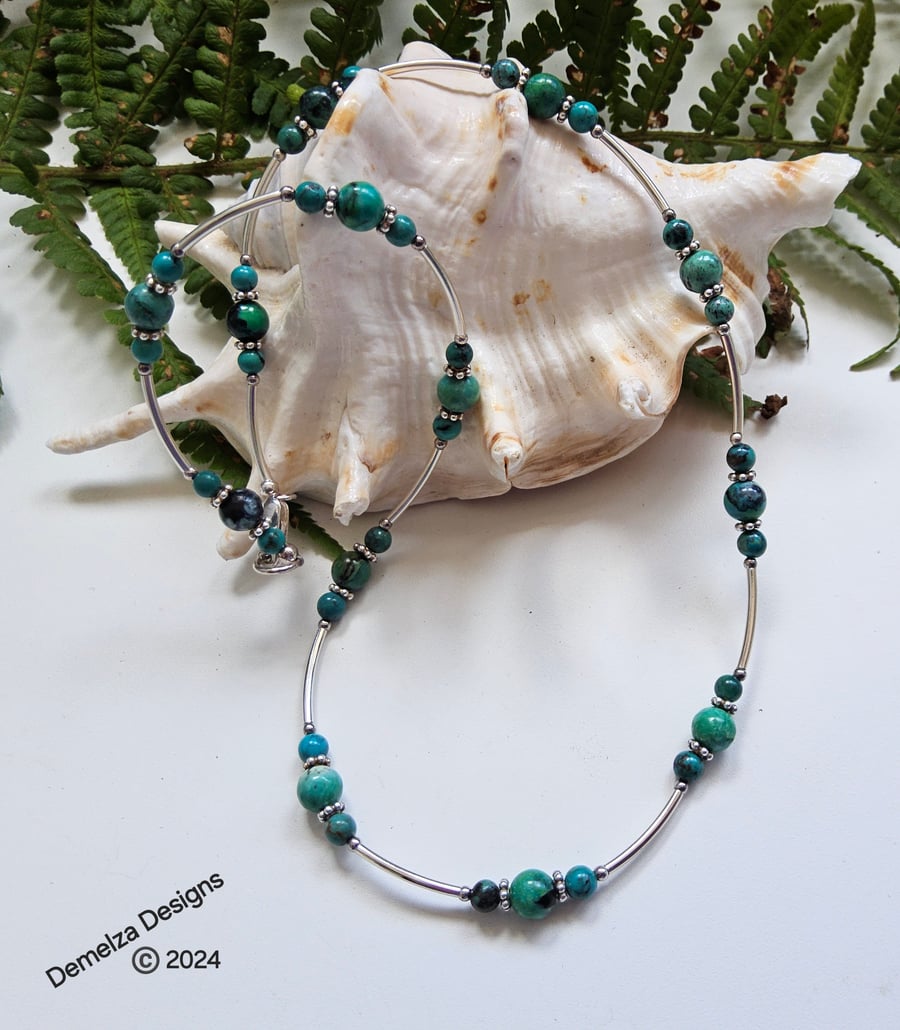 Turquoise (Stabalised) Designer Handmade 925 Sterling Silver Necklace