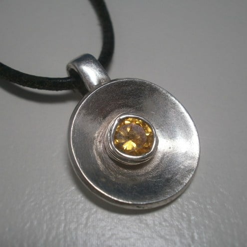 Fine silver domed pendant with CZ