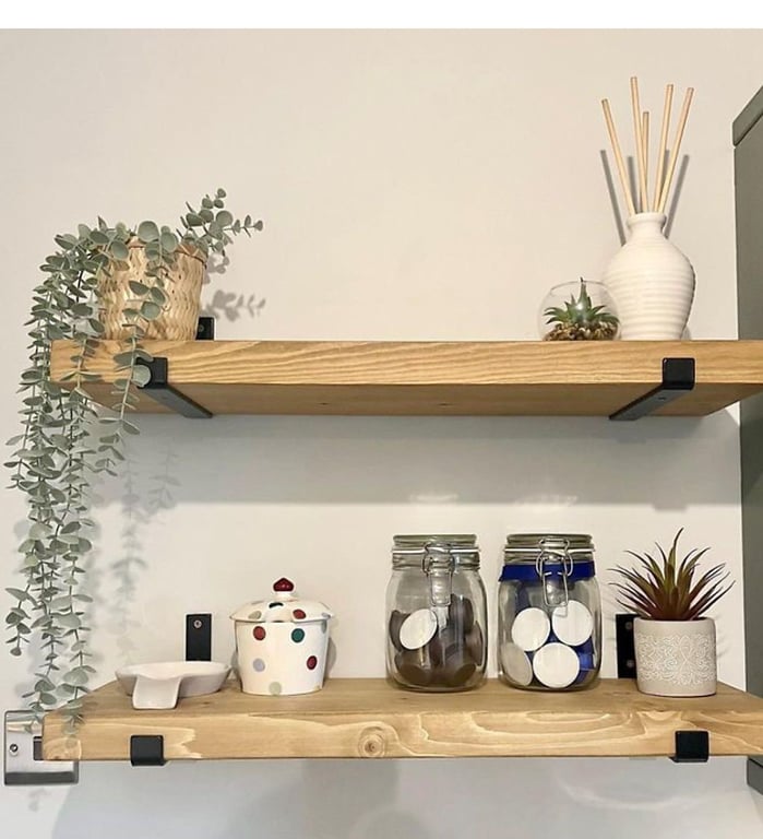 Rustic Reclaimed Timber Shelves with Heavy Duty Up Metal Brackets, Handmade 