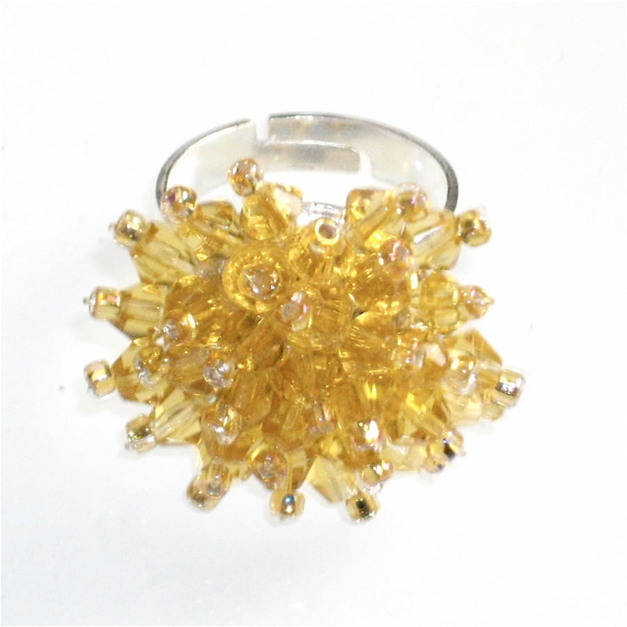 Beautiful Yellow Crystal Bead Ring - UK Free Post