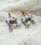 Hand Painted Blue Floral Bow Earrings with Freshwater Pearl - FREE SHIPPING 