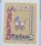 Little pram embroidery on card to welcome a precious new baby girl - Image 4