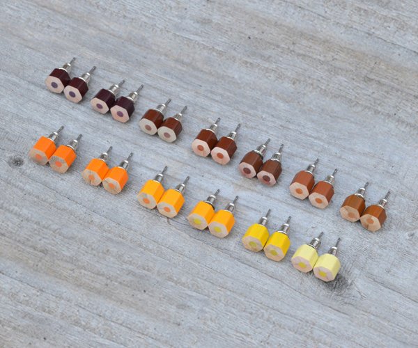 Autumn Colour Pencil Stud Earring, Yellow Colour Pencil Ear Studs